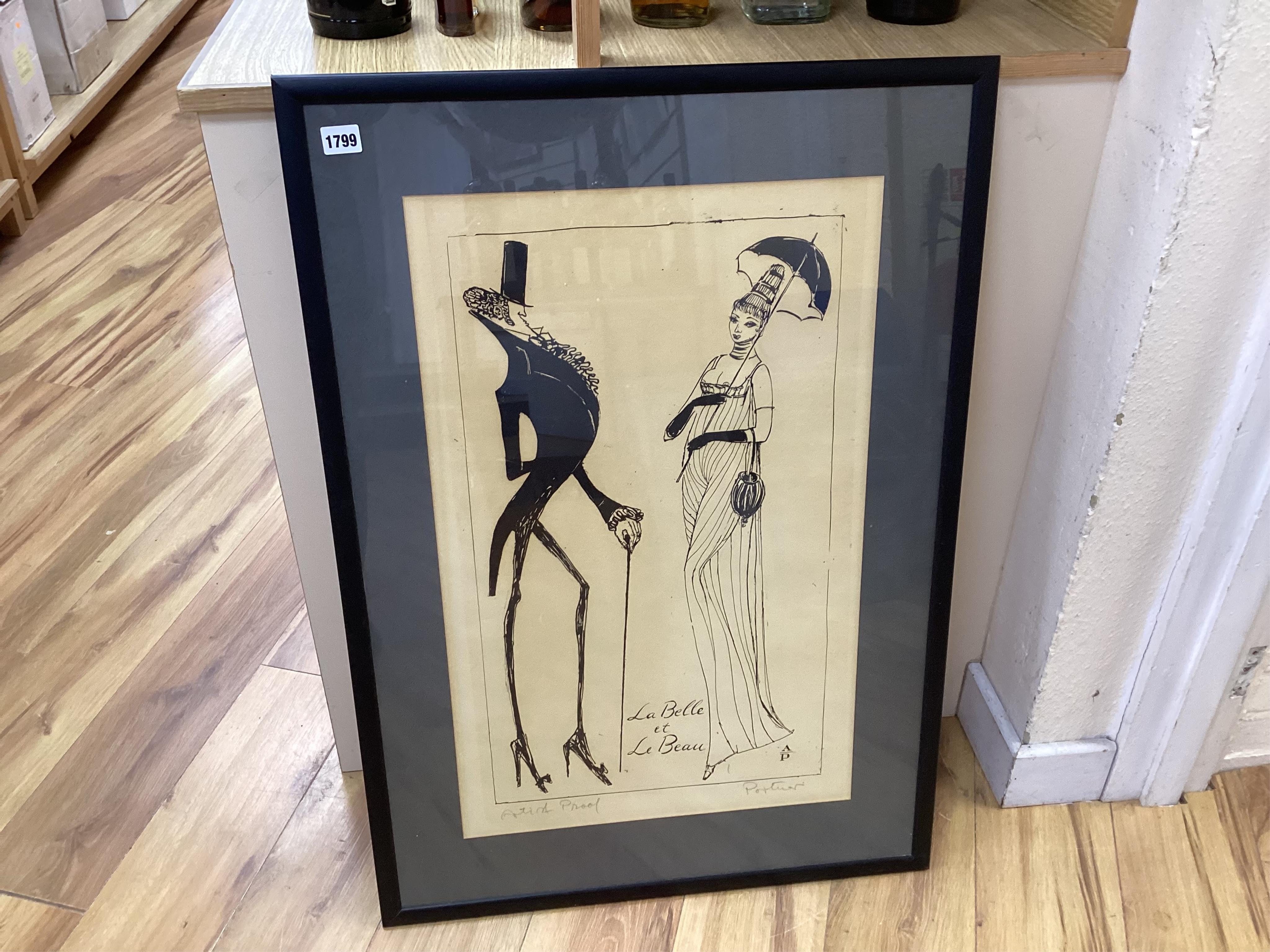 Alex Portner (1920-1982), ‘La Belle et Le Beau’, signed in pencil, Artists Proof lithograph, 66 x 42cm